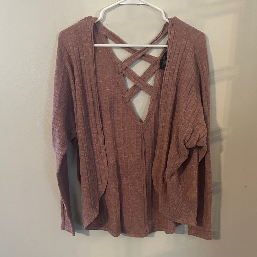 Forever 21 Mauve V-Back Knit Top with Crisscross Straps